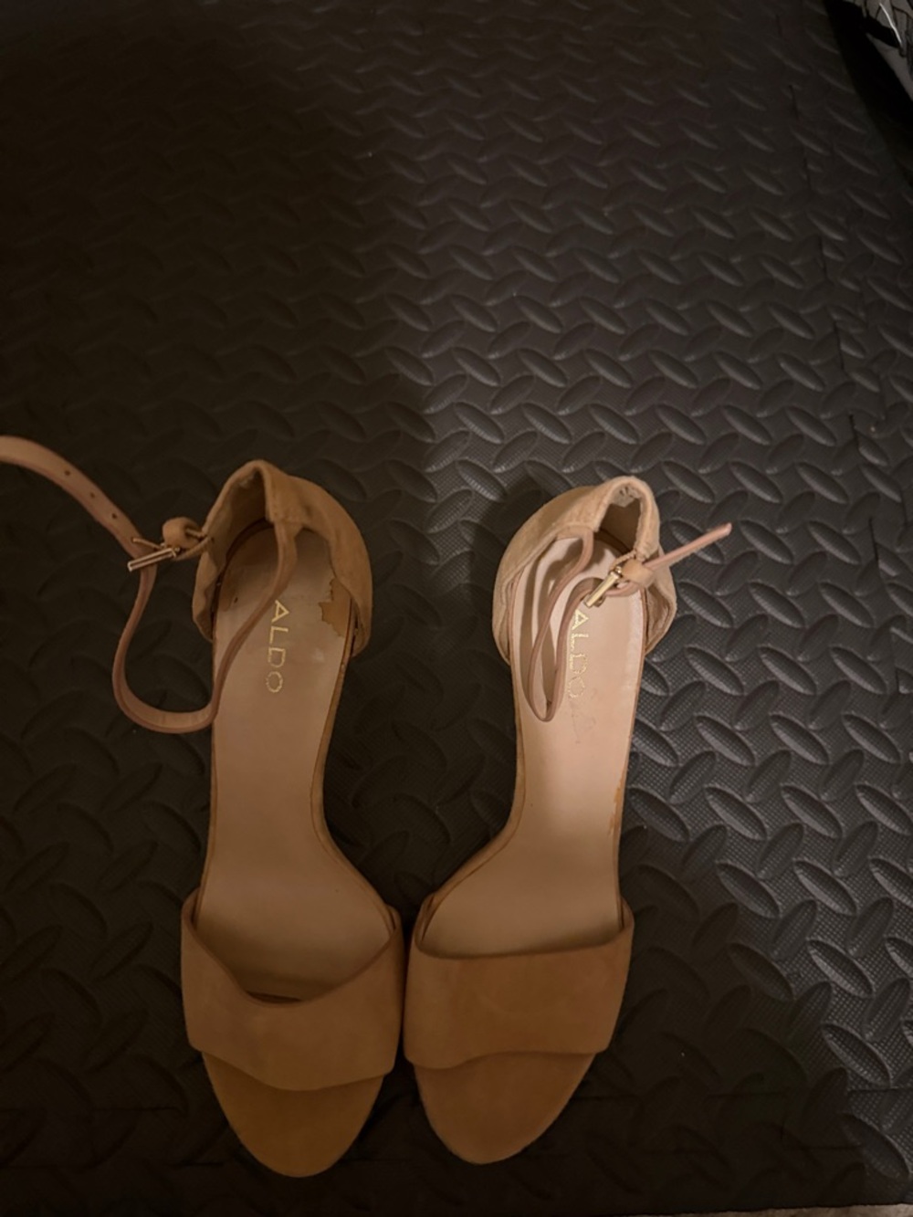 ALDO Tan Suede Block-Heel Ankle-Strap Sandals